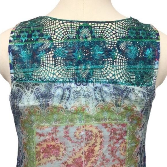 One World Women’s Sleeveless Scoop Neck Asymmetric Tunic, Blue, size PL - Picture 4 of 7